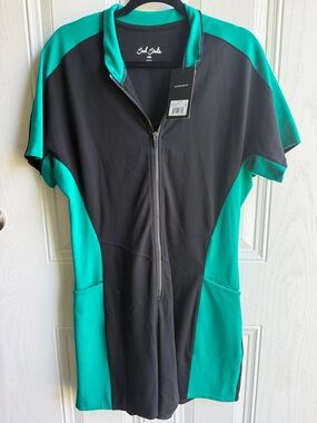 Bad Birdie Black and Teal Caddy Romper Zip-Front Golf Active Size Large